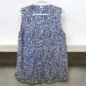 Gap White w Navy Blue Leaves Tunic Style Top Cotton/Spandex Size Medium